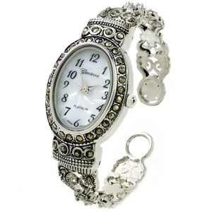 Vintage Style Marcasite Oval Bangle Cuff Watch